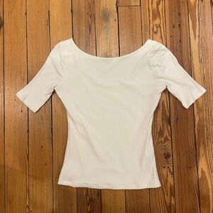Abercrombie & Fitch White Ribbed Short Sleeve Top